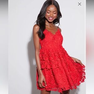 VICI Dolls Alaina Embroidered Mini Dress Red Summer Dress Small Babydoll Dress